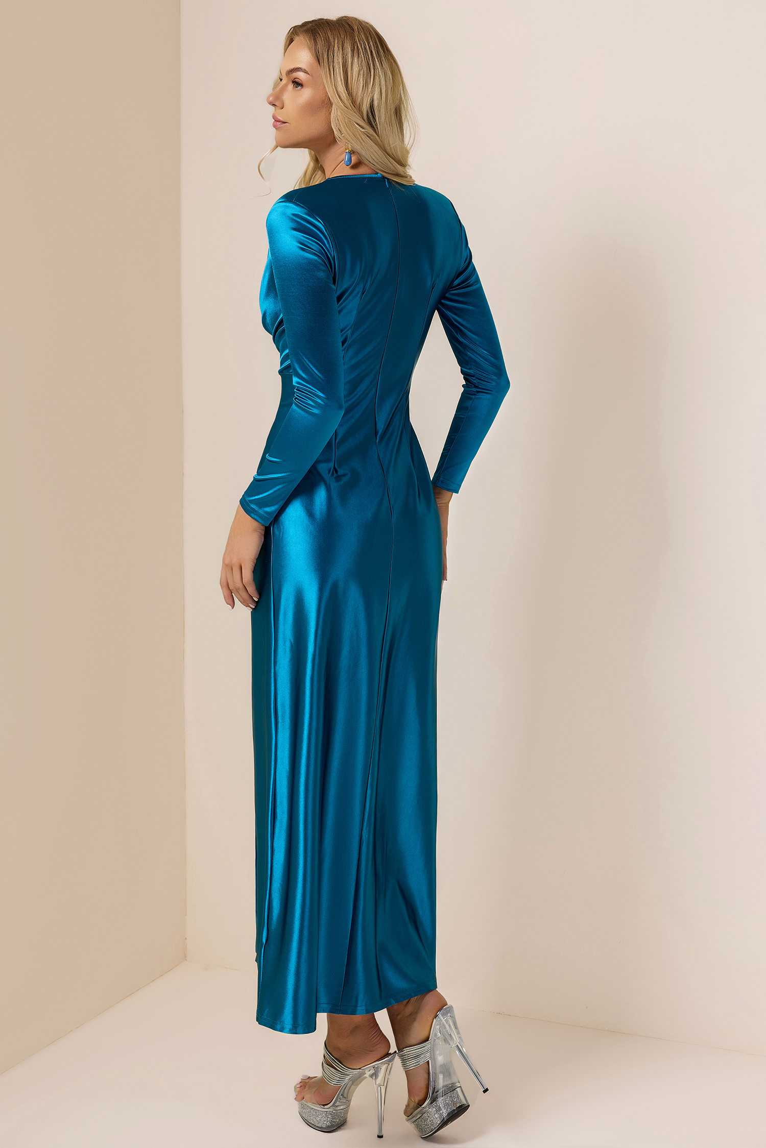 Satin Solid Faux Pearl Midi Dress