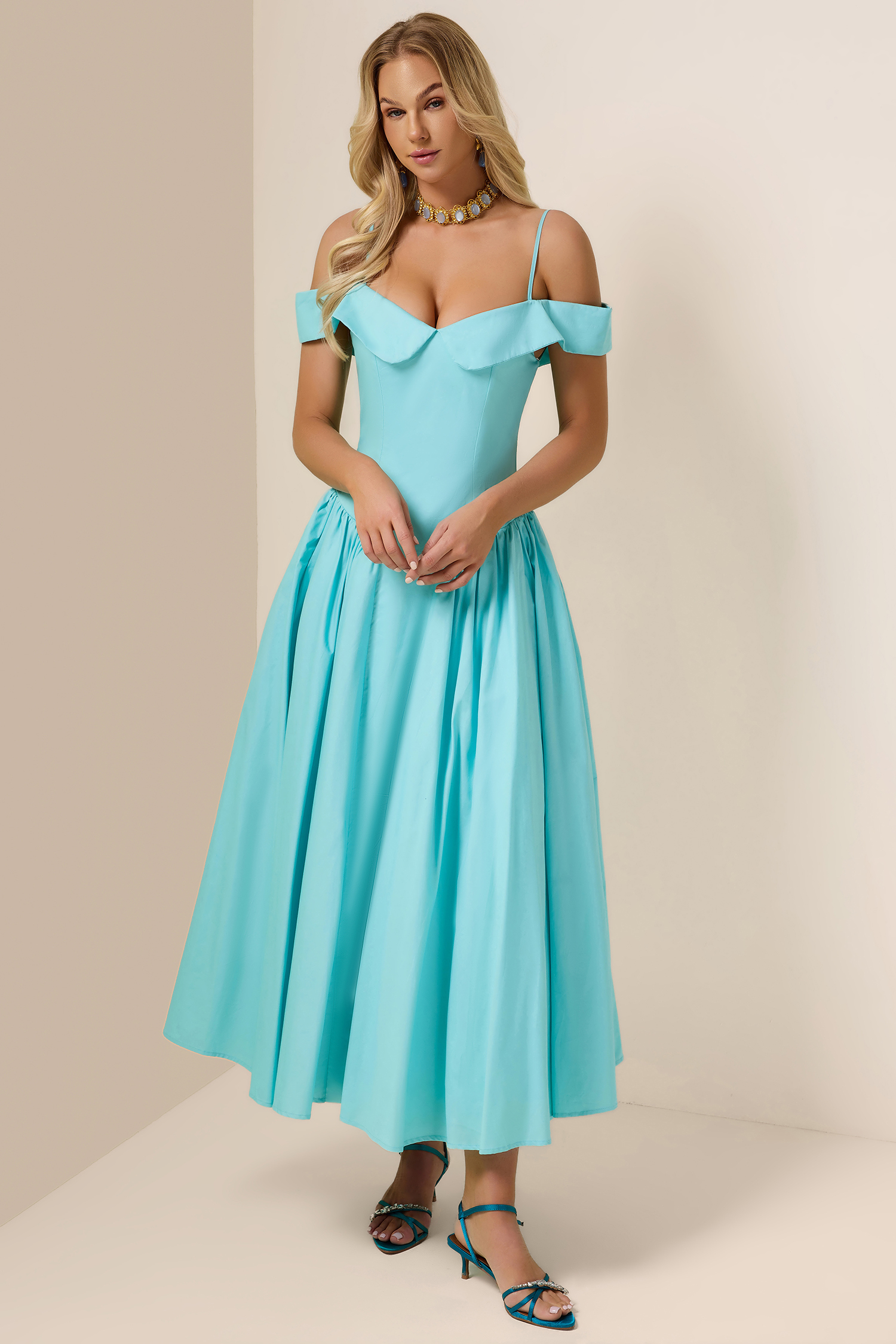 Solid Ruffle Slip Midi Dress