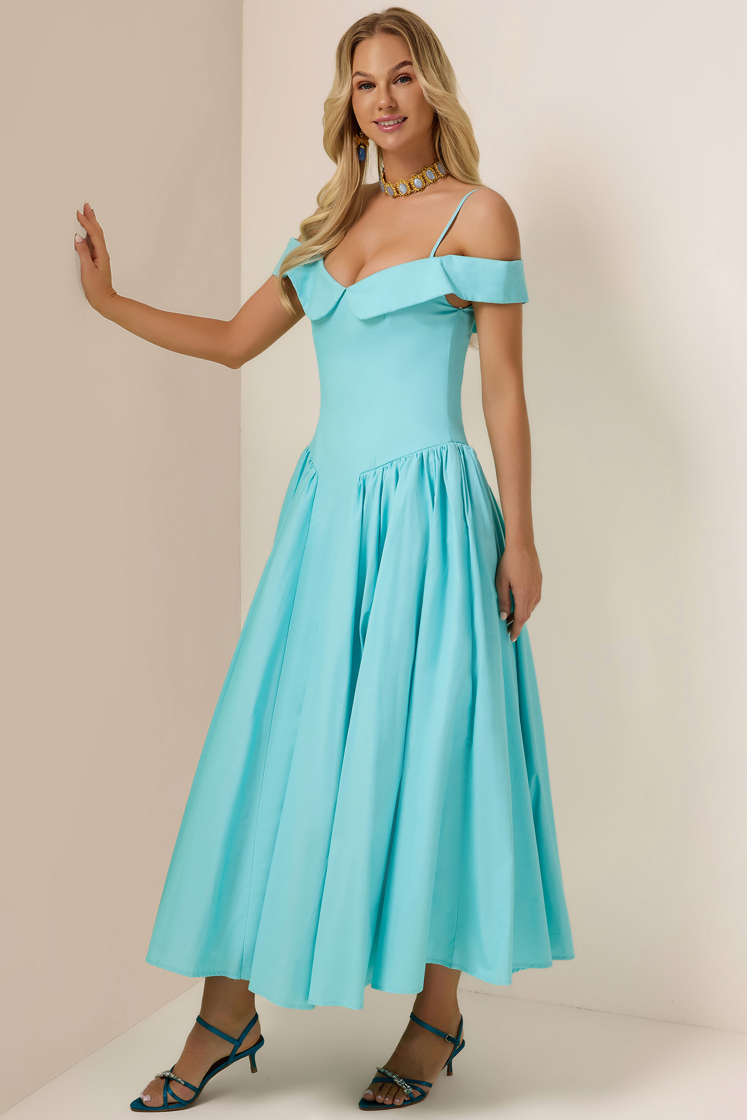 Solid Ruffle Slip Midi Dress