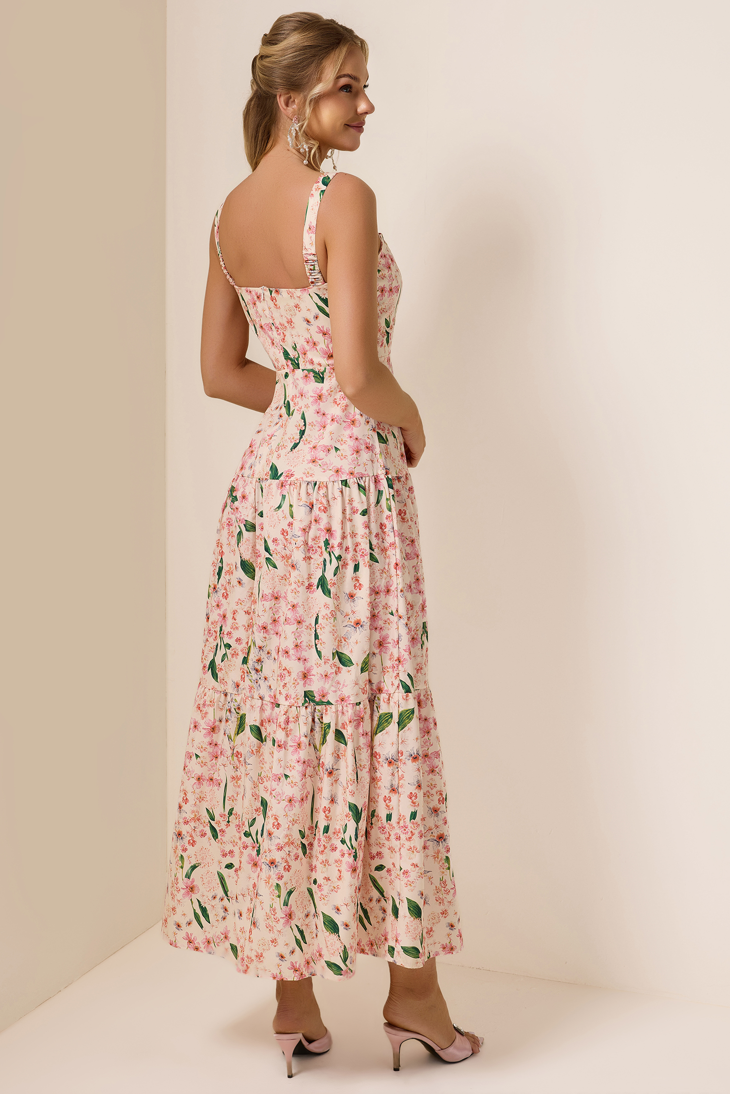 Floral  Square Collar Sleeveless Maxi Dress