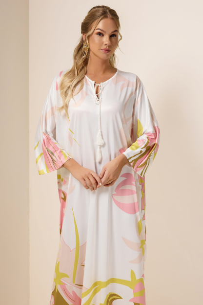 Abstract Print Lace Up Midi Dress