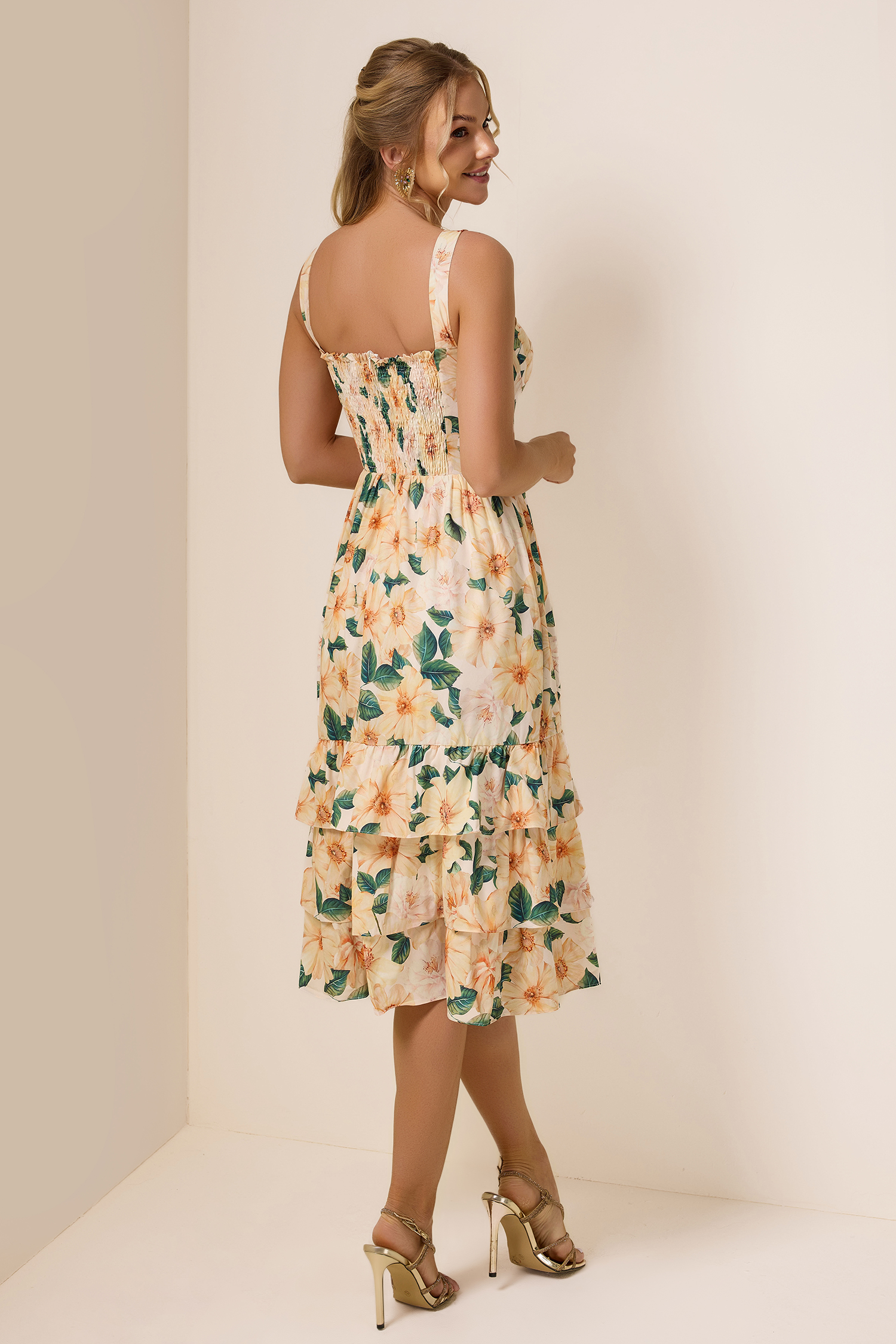 Floral Sleeveless Sweetheart Neck Midi Dress