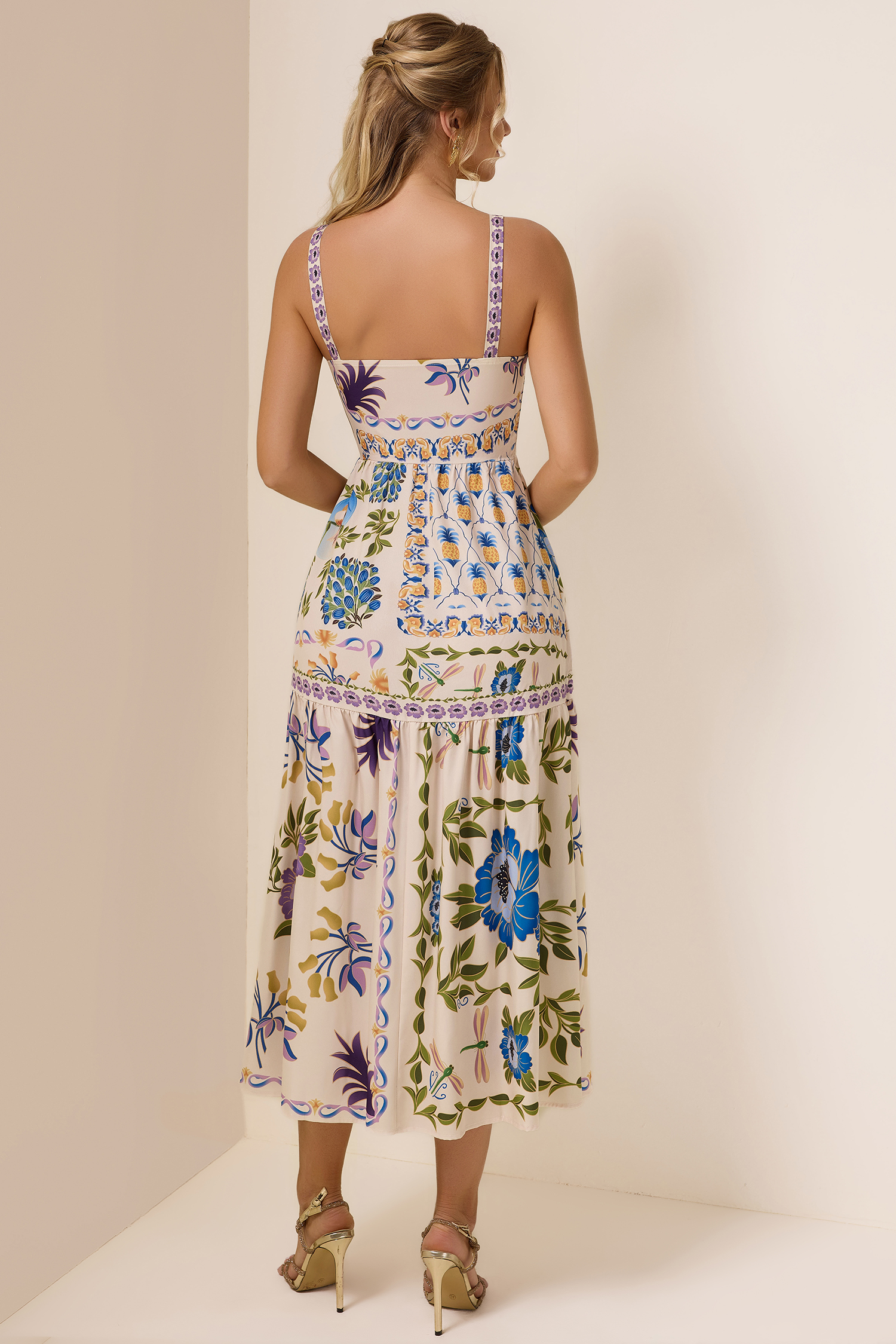 Floral Square Neck Sleeveless Midi Dress