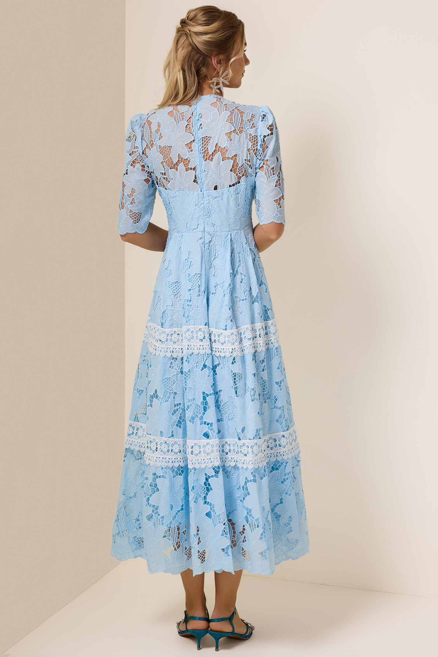 Lace Splicing V-Neck Midi Dress