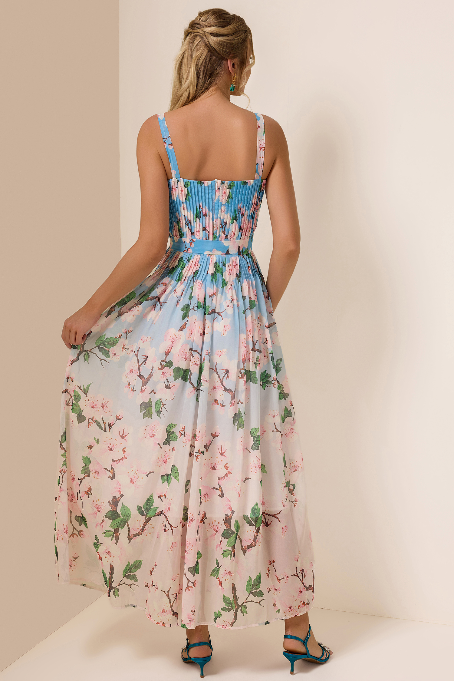 Floral Gradient Color Sleeveless Maxi Dress