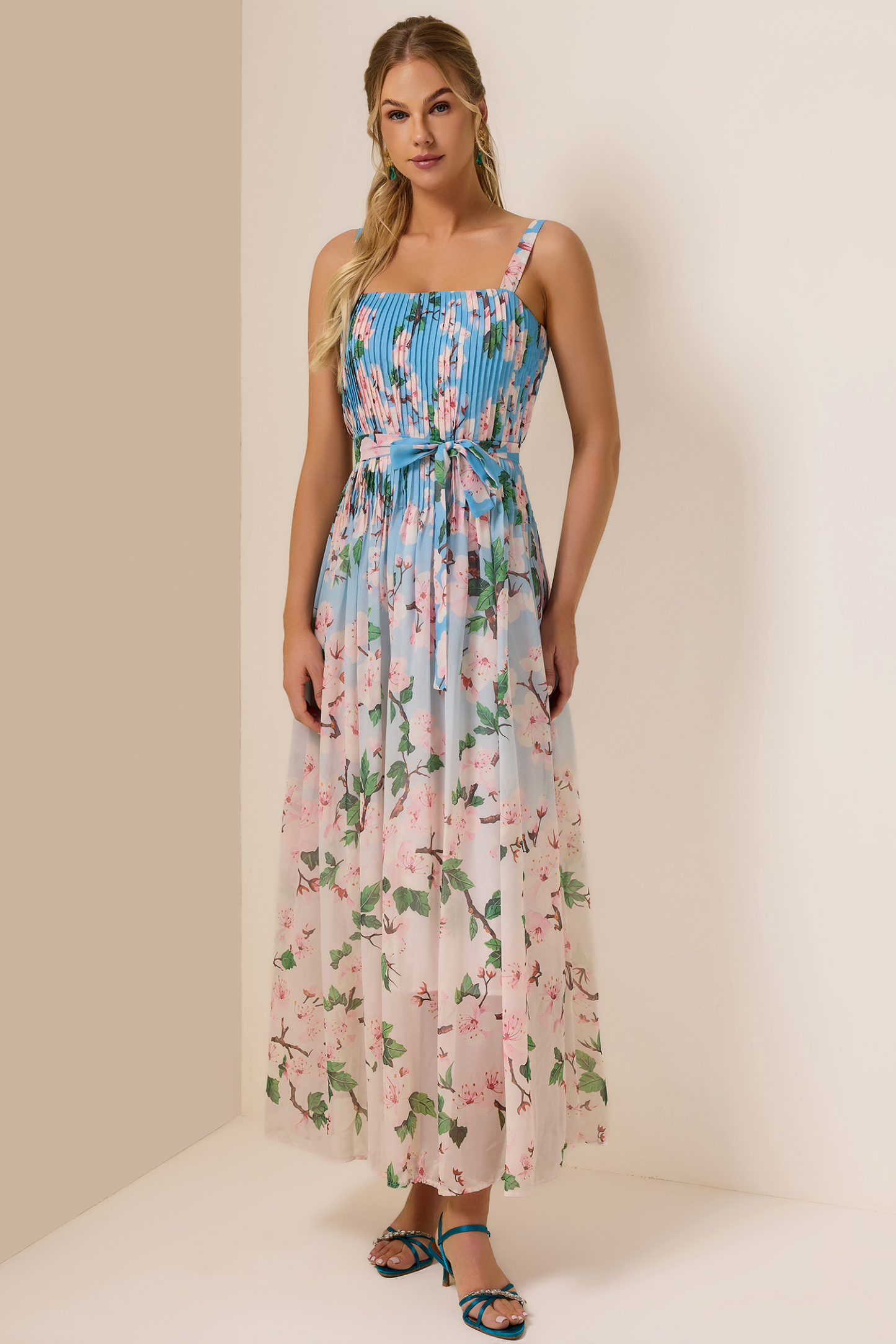 Floral Gradient Color Sleeveless Maxi Dress