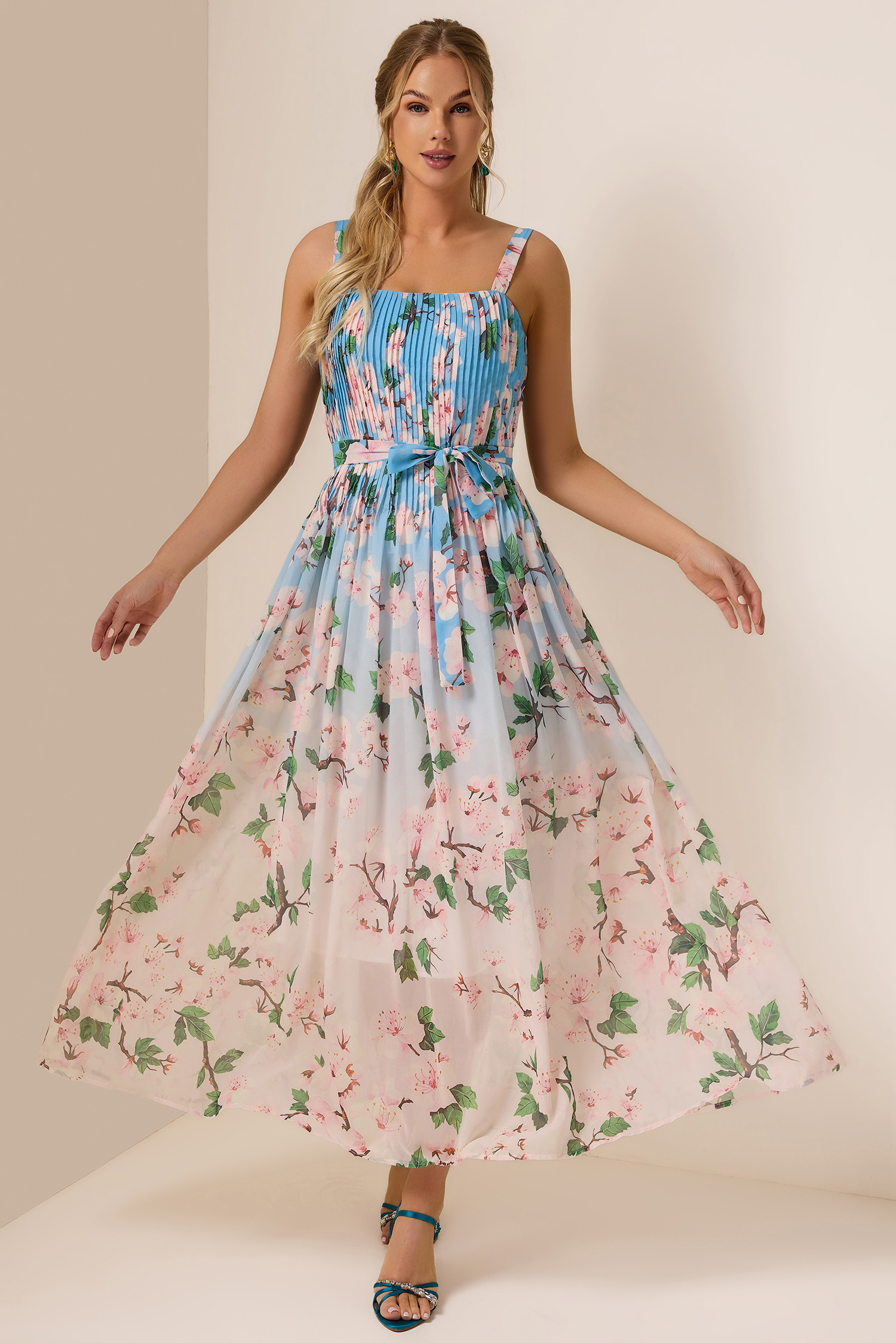 Floral Gradient Color Sleeveless Maxi Dress