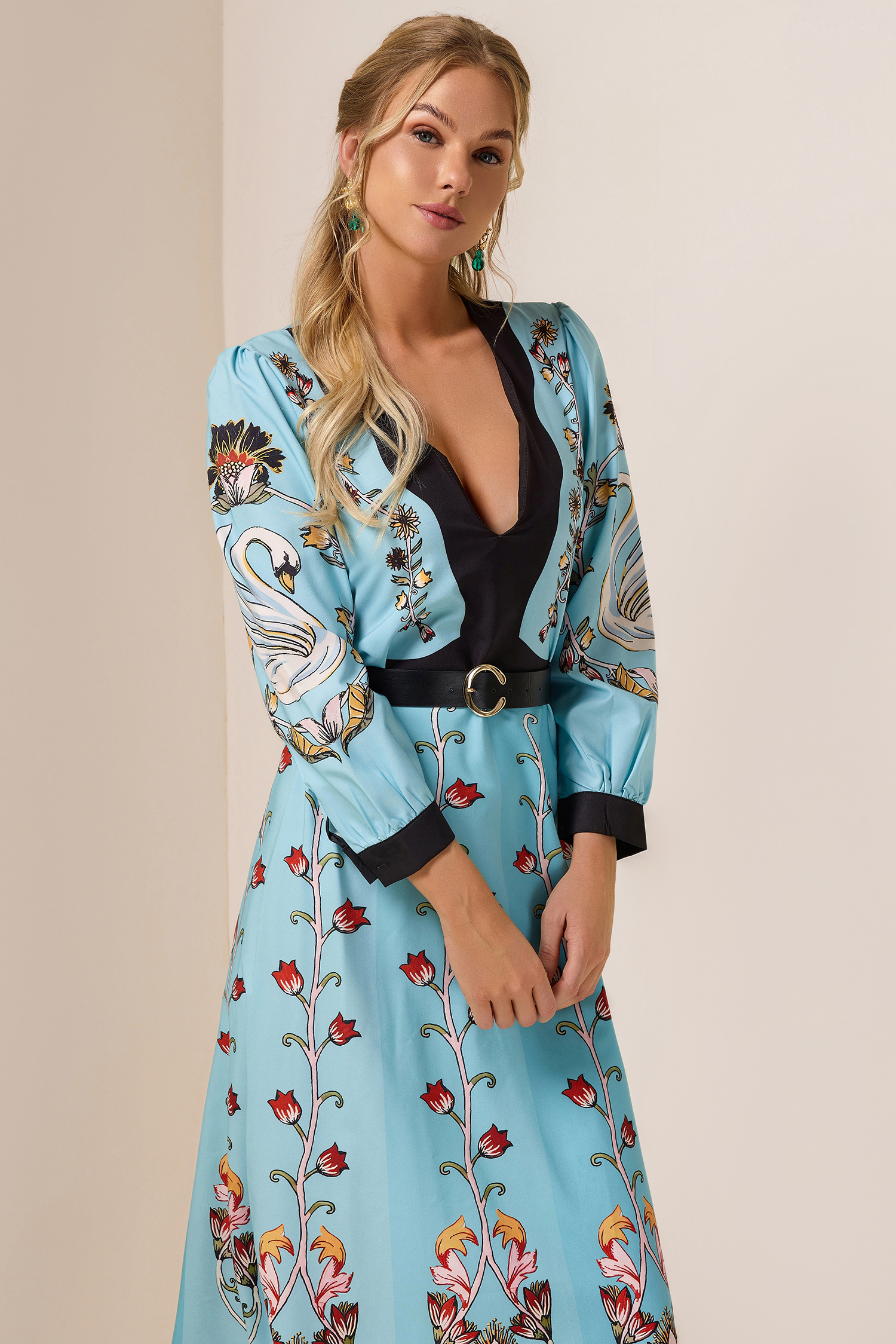 Floral Cut-Out Long Sleeve Midi Dress