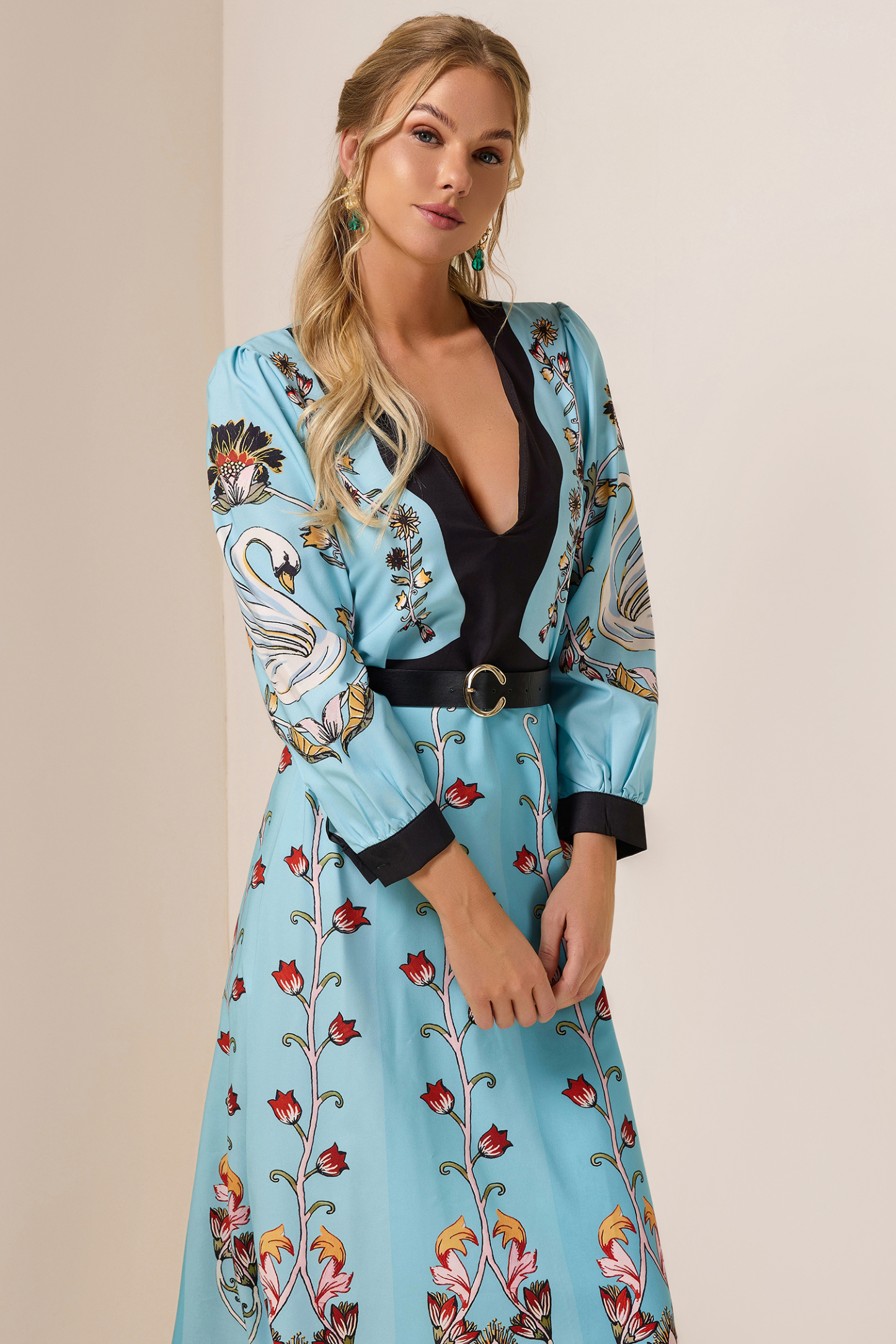 Floral Cut-Out Long Sleeve Midi Dress
