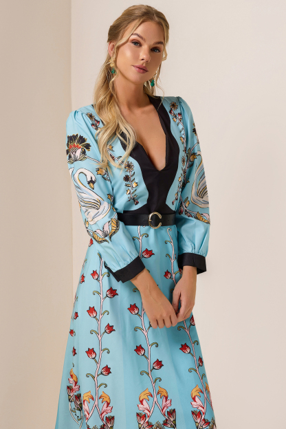 Floral Cut-Out Long Sleeve Midi Dress