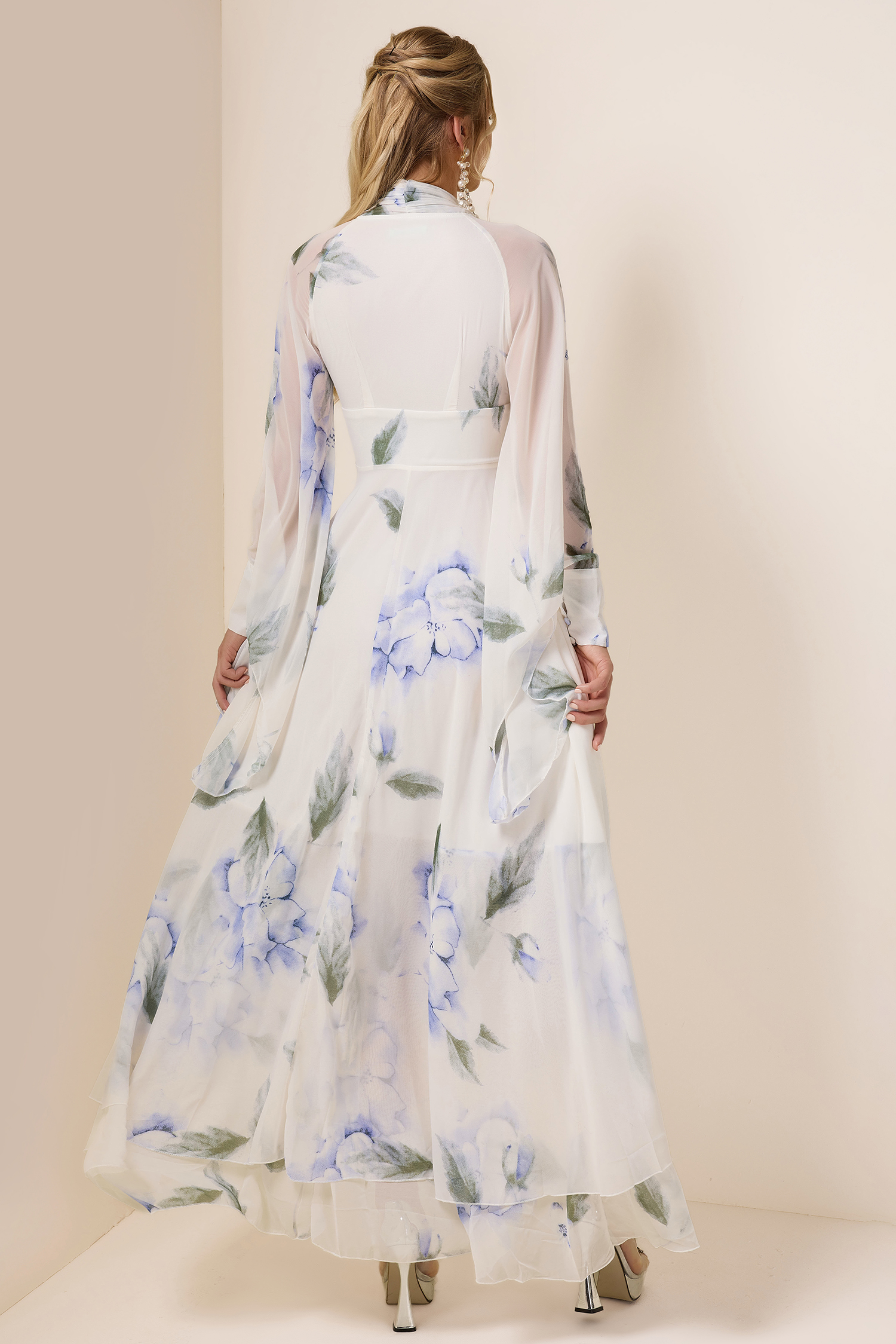 Chiffon Floral Lace-Up Maxi Dress
