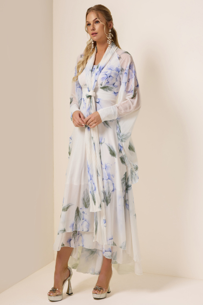 Chiffon Floral Lace-Up Maxi Dress