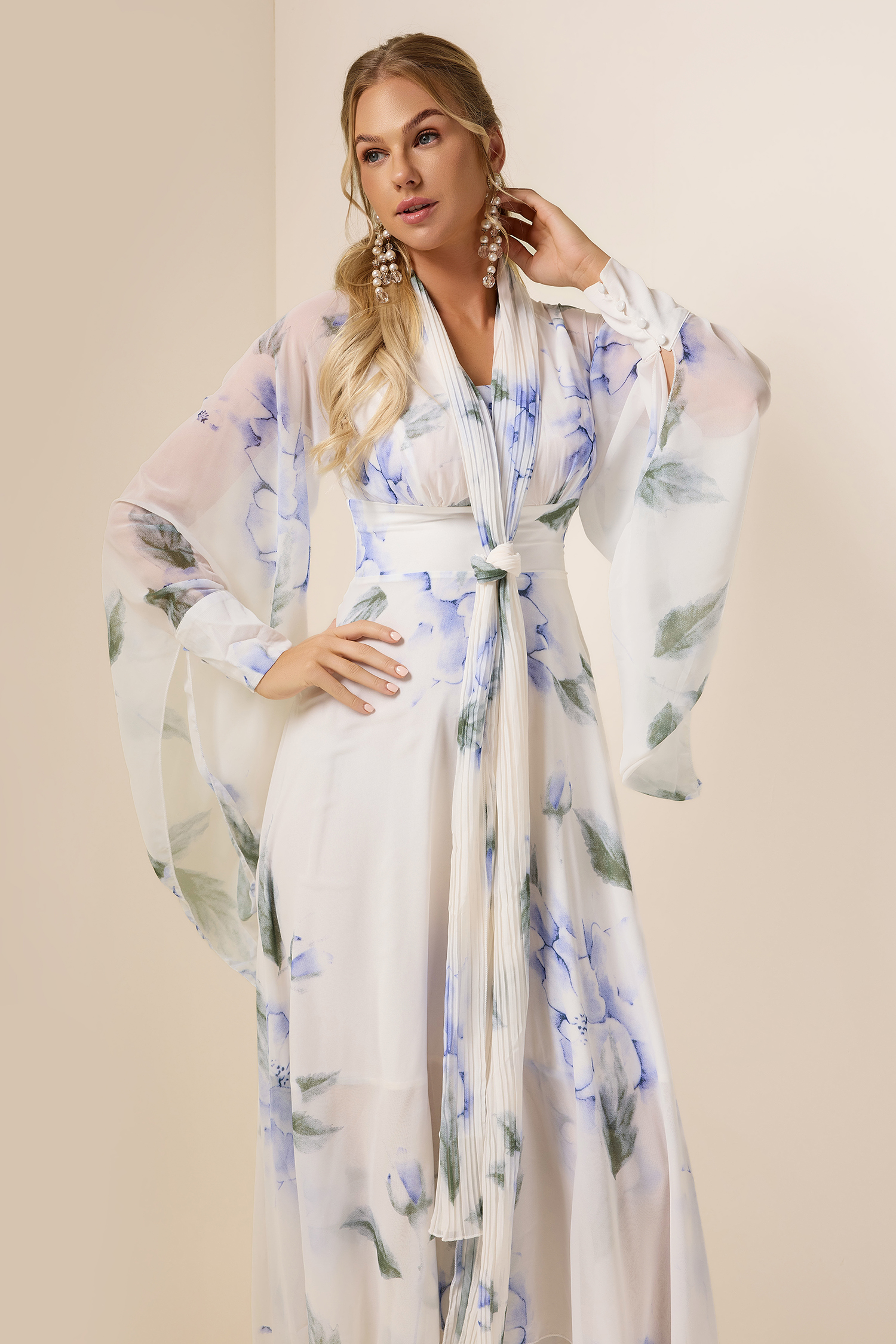 Chiffon Floral Lace-Up Maxi Dress