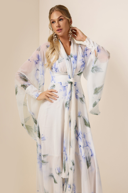 Chiffon Floral Lace-Up Maxi Dress