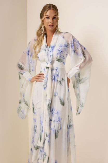 Chiffon Floral Lace-Up Maxi Dress