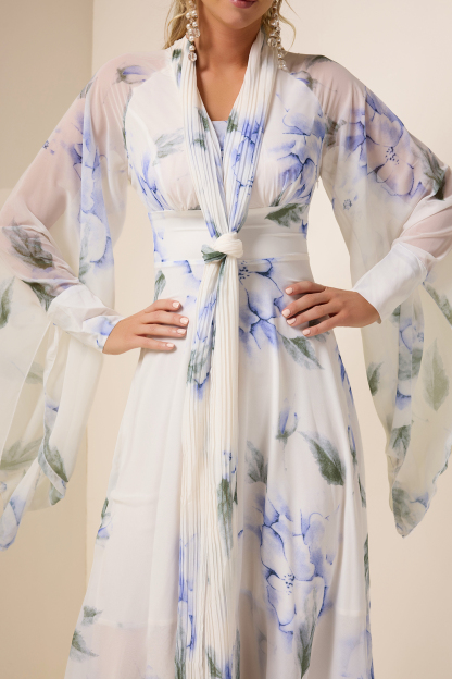 Chiffon Floral Lace-Up Maxi Dress