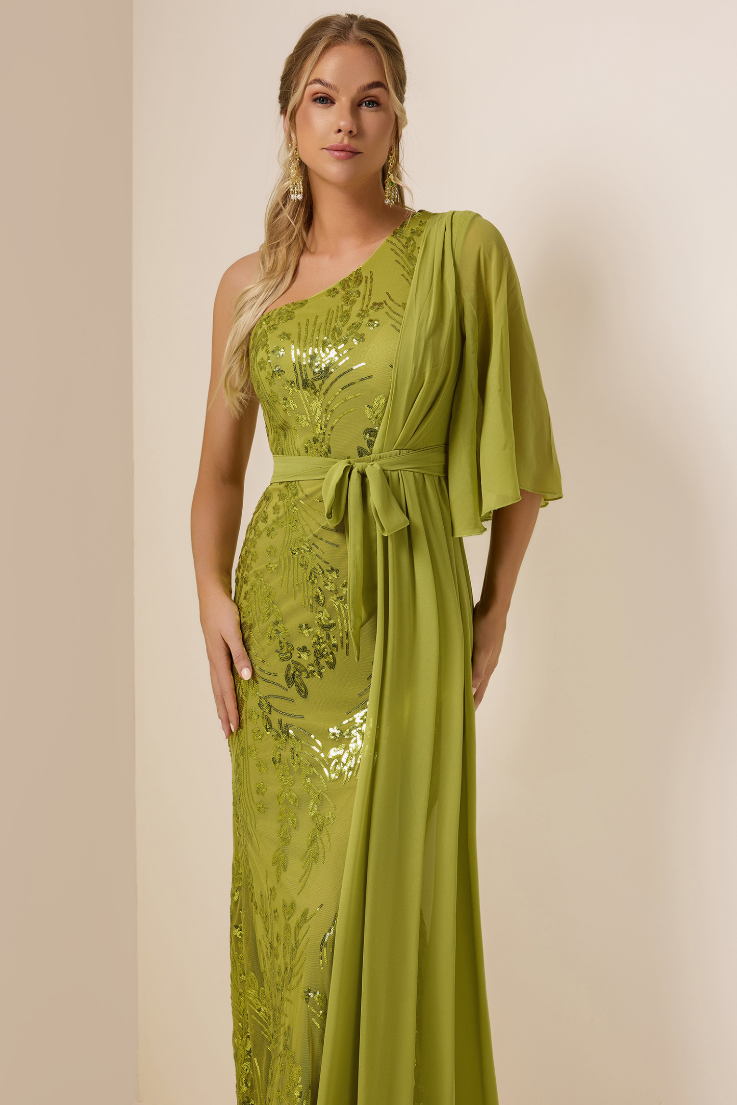Sequin Skew Collar Lace Up Maxi Dress