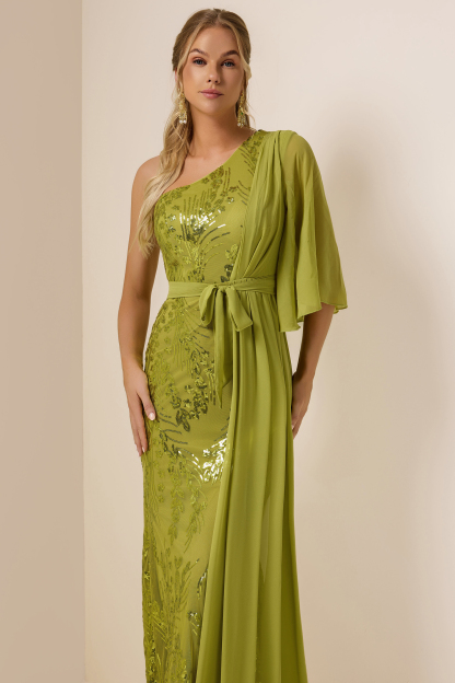 Sequin Skew Collar Lace Up Maxi Dress
