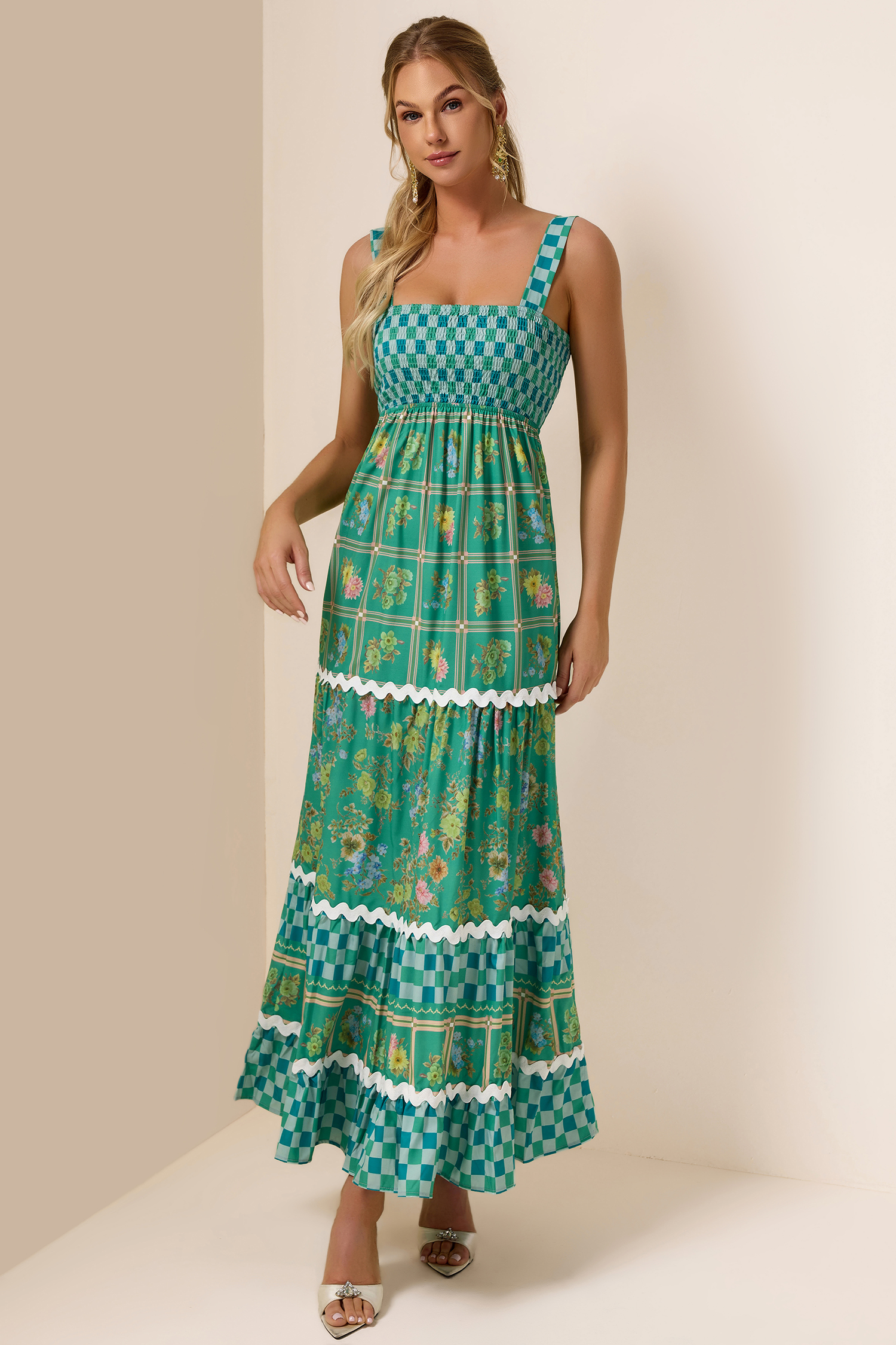 Floral Lace-Up Sleeveless Midi Dress