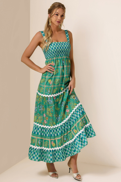 Floral Lace-Up Sleeveless Midi Dress