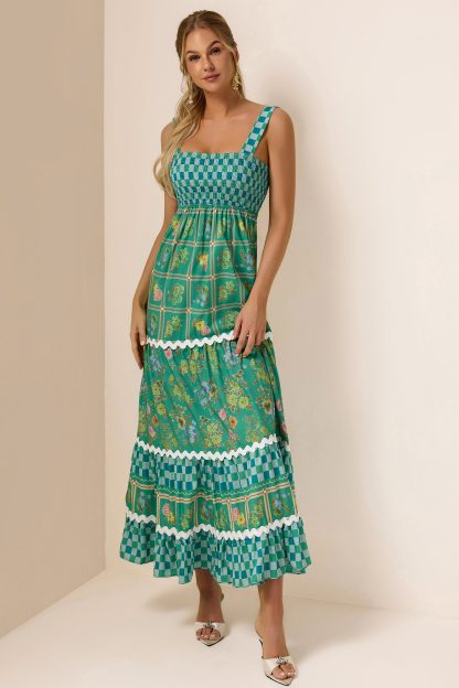 Floral Lace-Up Sleeveless Midi Dress