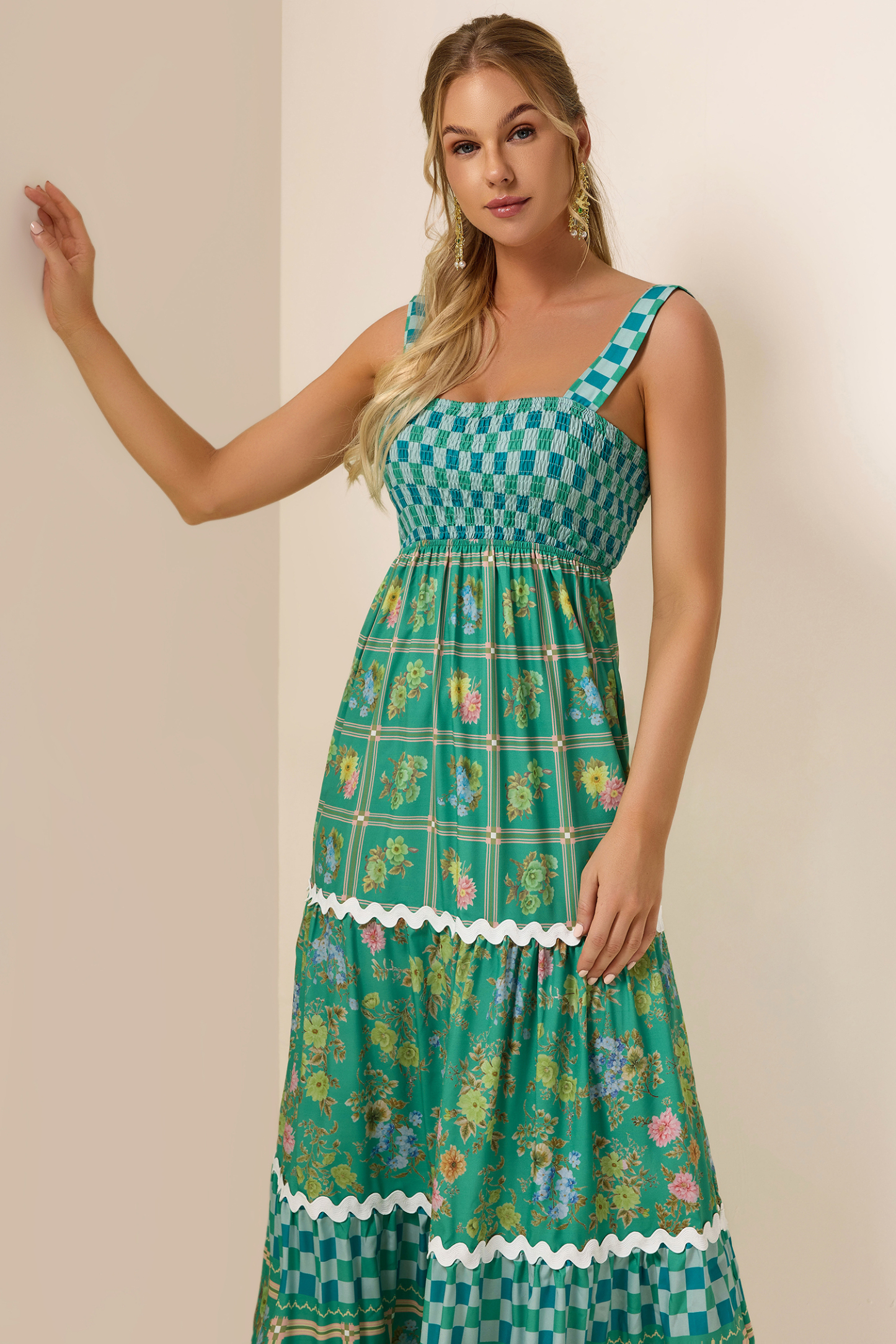 Floral Lace-Up Sleeveless Midi Dress