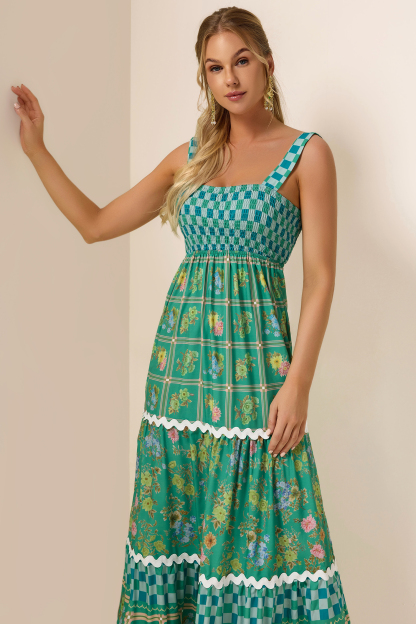 Floral Lace-Up Sleeveless Midi Dress