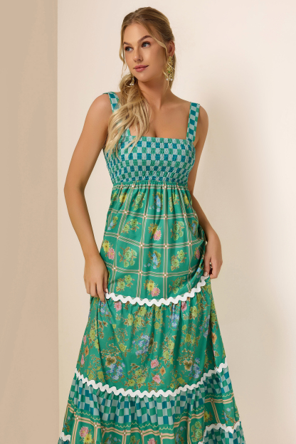 Floral Lace-Up Sleeveless Midi Dress