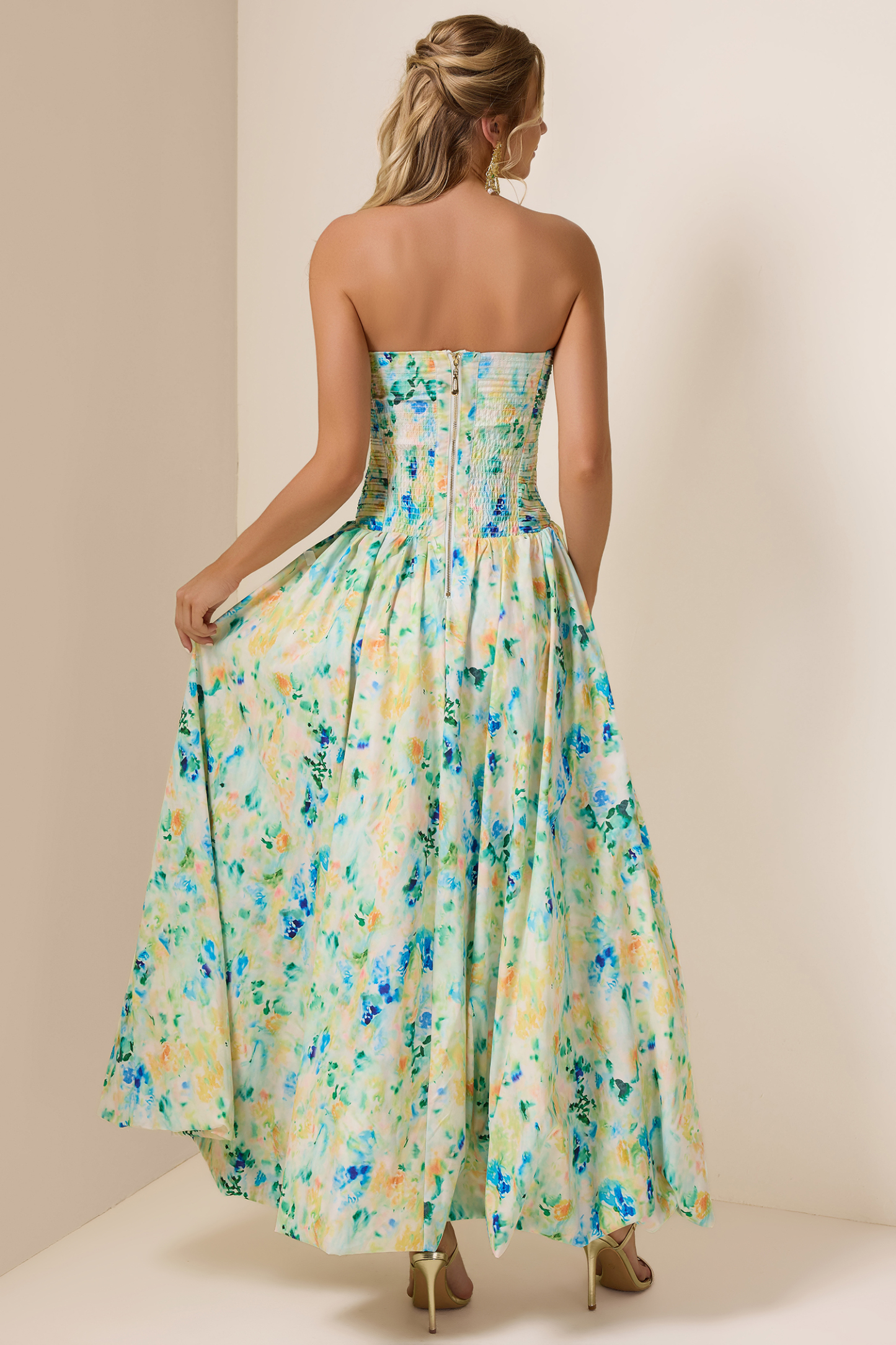 Tie Dye Pleat Split Midi Dress