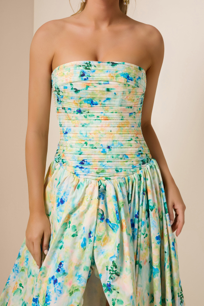 Tie Dye Pleat Split Midi Dress