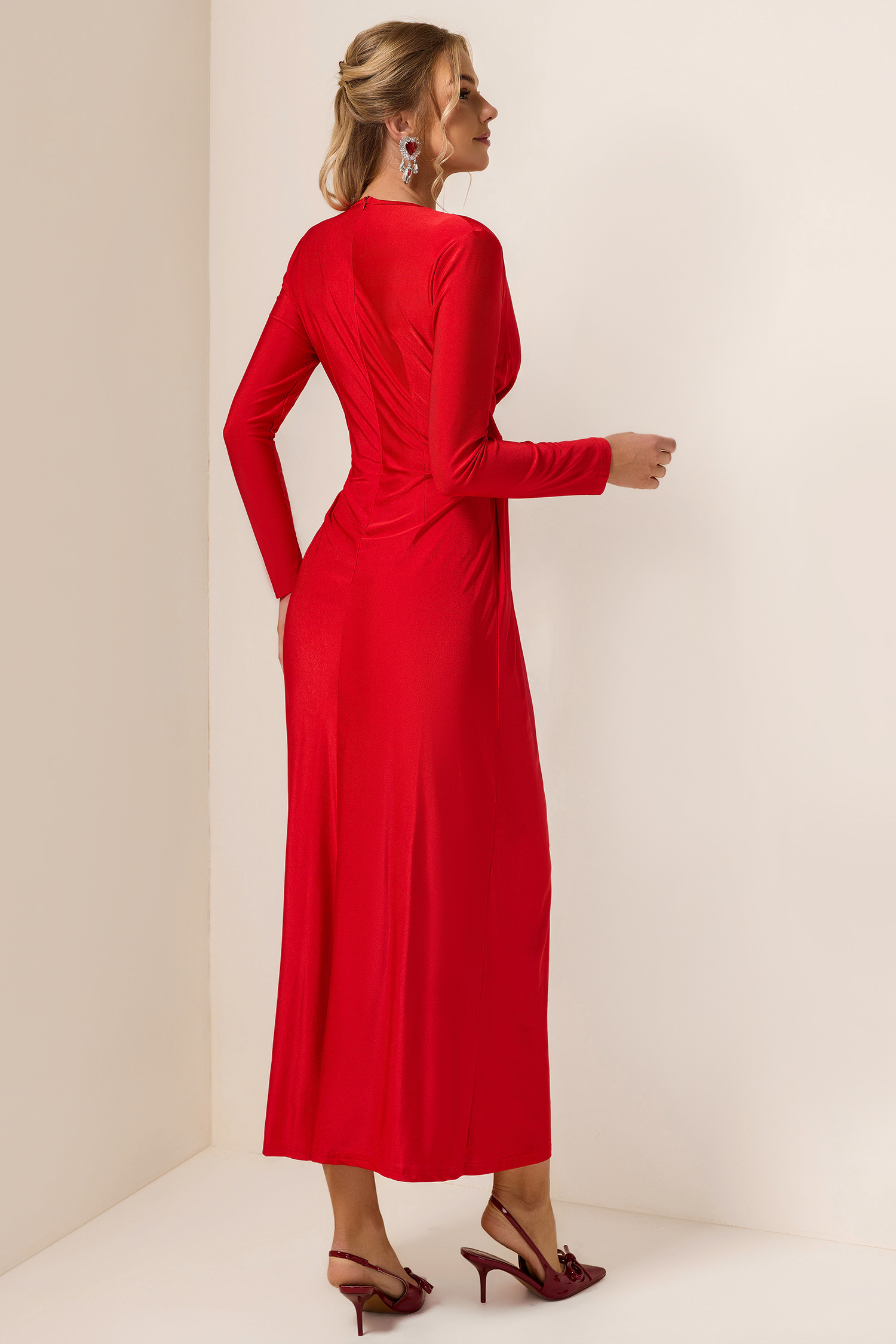 Solid Knotted Jersey Midi Dress