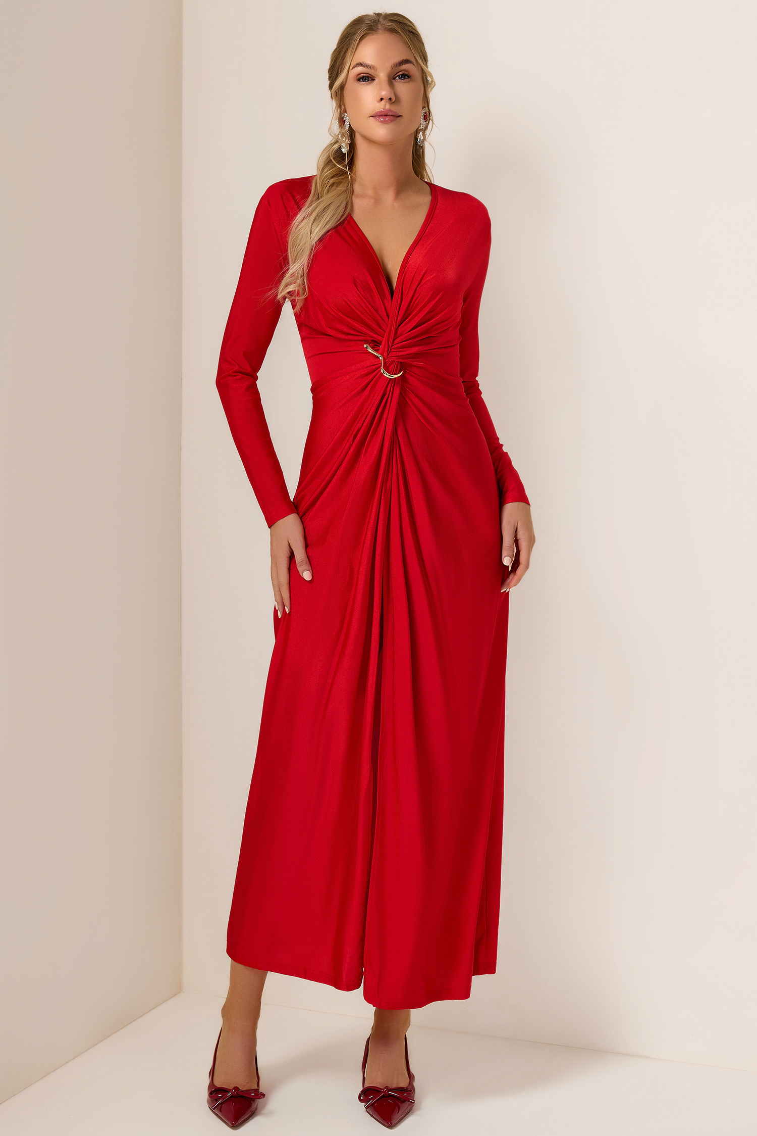 Solid Knotted Jersey Midi Dress