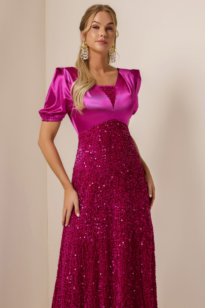 Satin Sequin Solid Maxi Dress