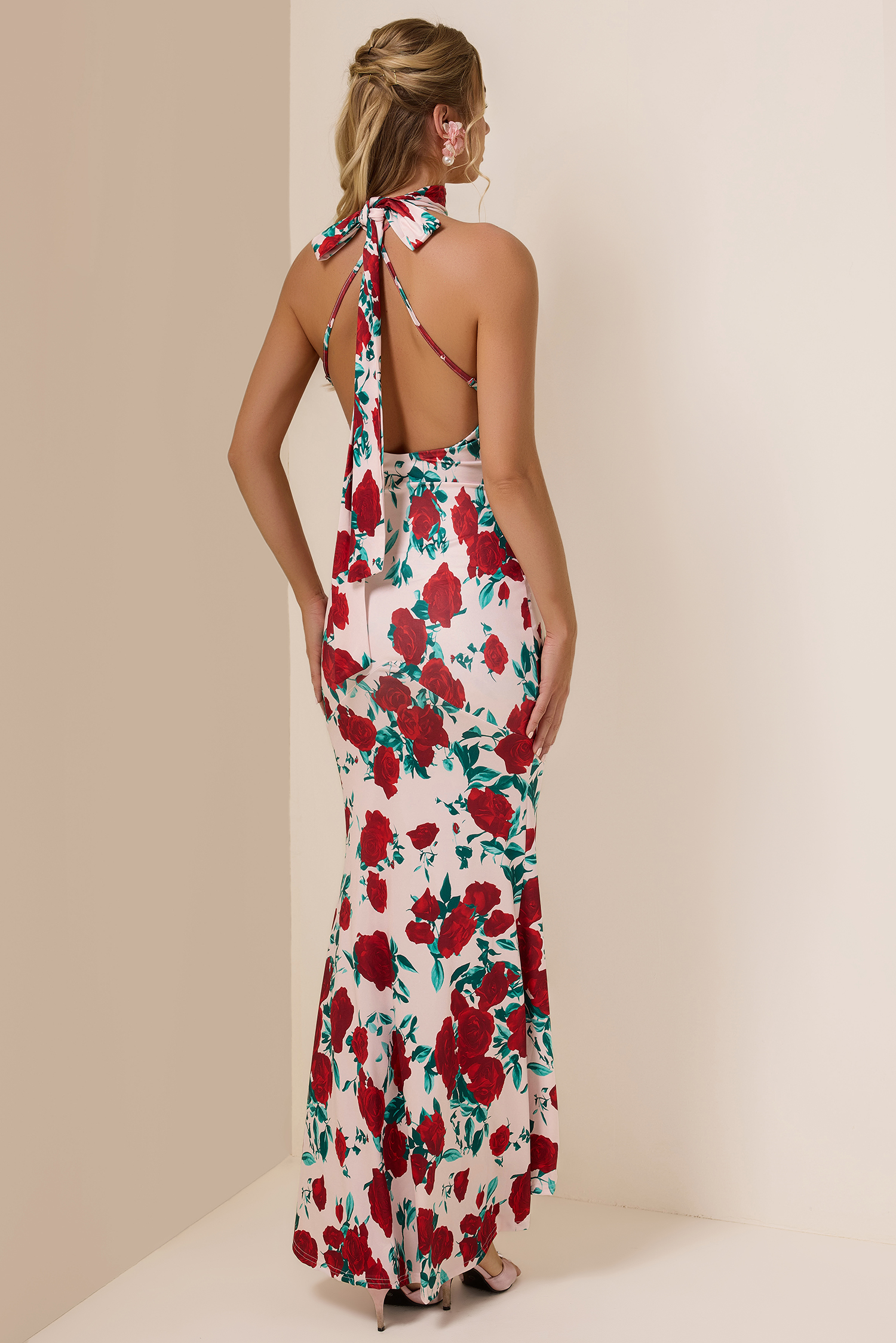 Chiffon Floral Plunge Maxi Dress