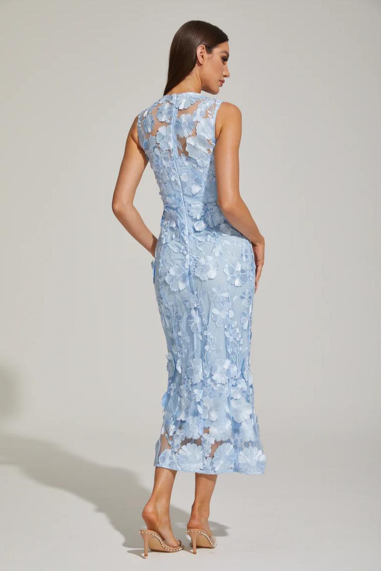 Lace Floral Sleeveless Bodycon Midi Dress