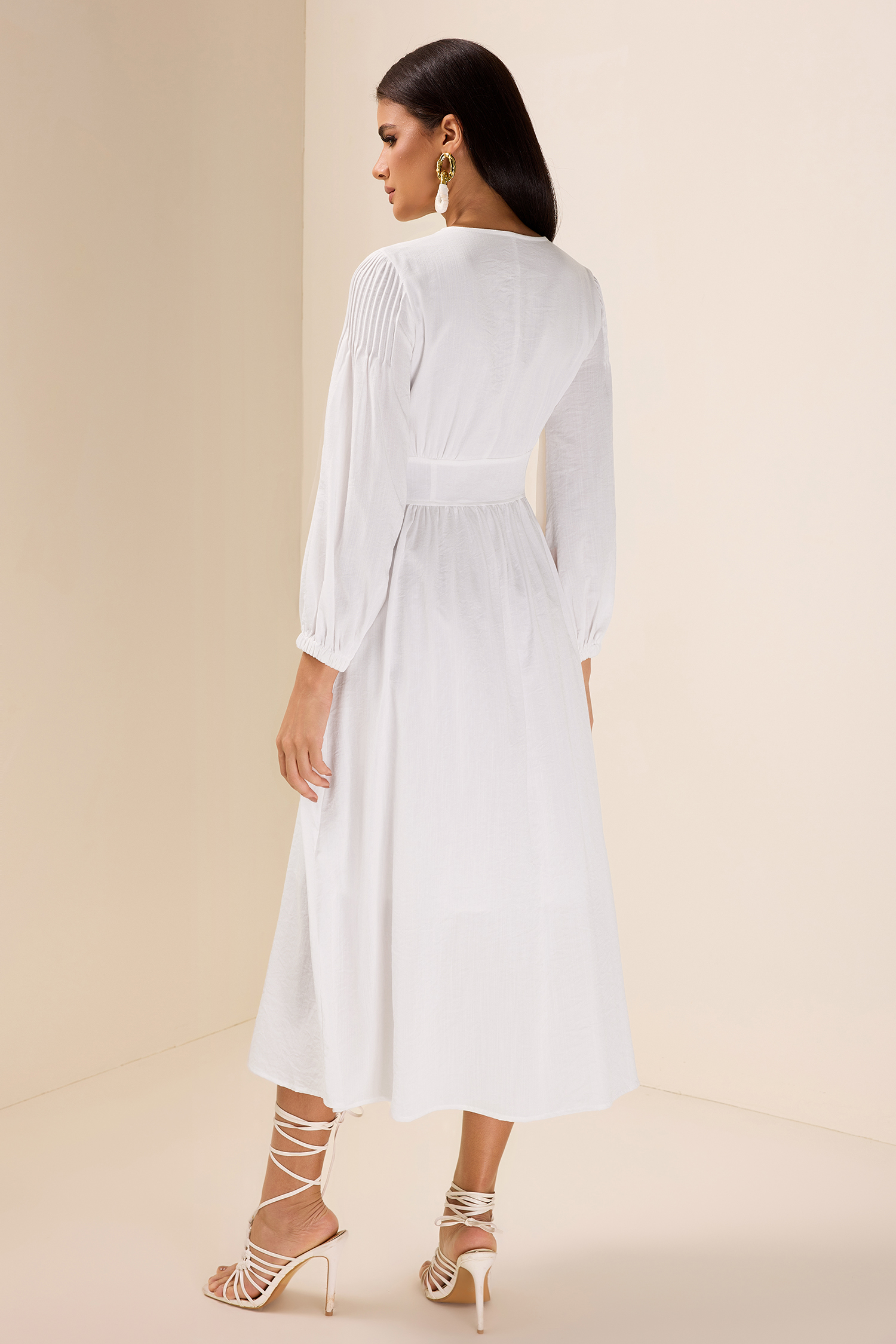 Solid Bottom Lantern Sleeve Midi Dress