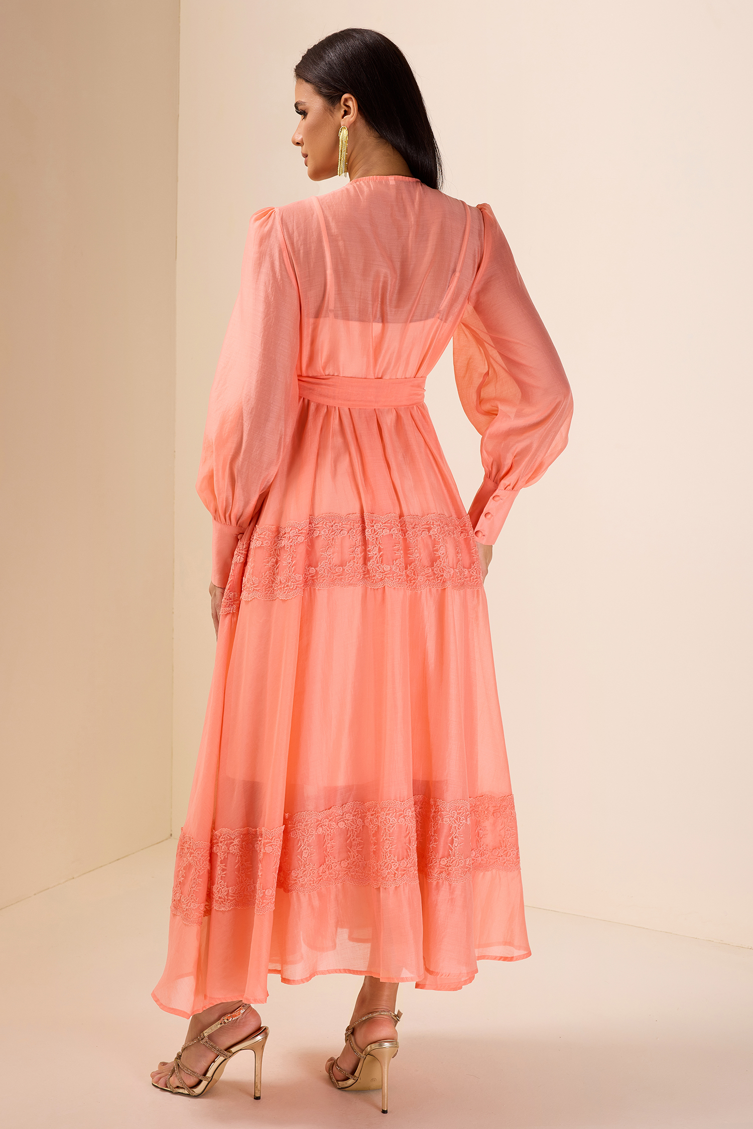 Lace Rhinestone V-Neck Midi Dress