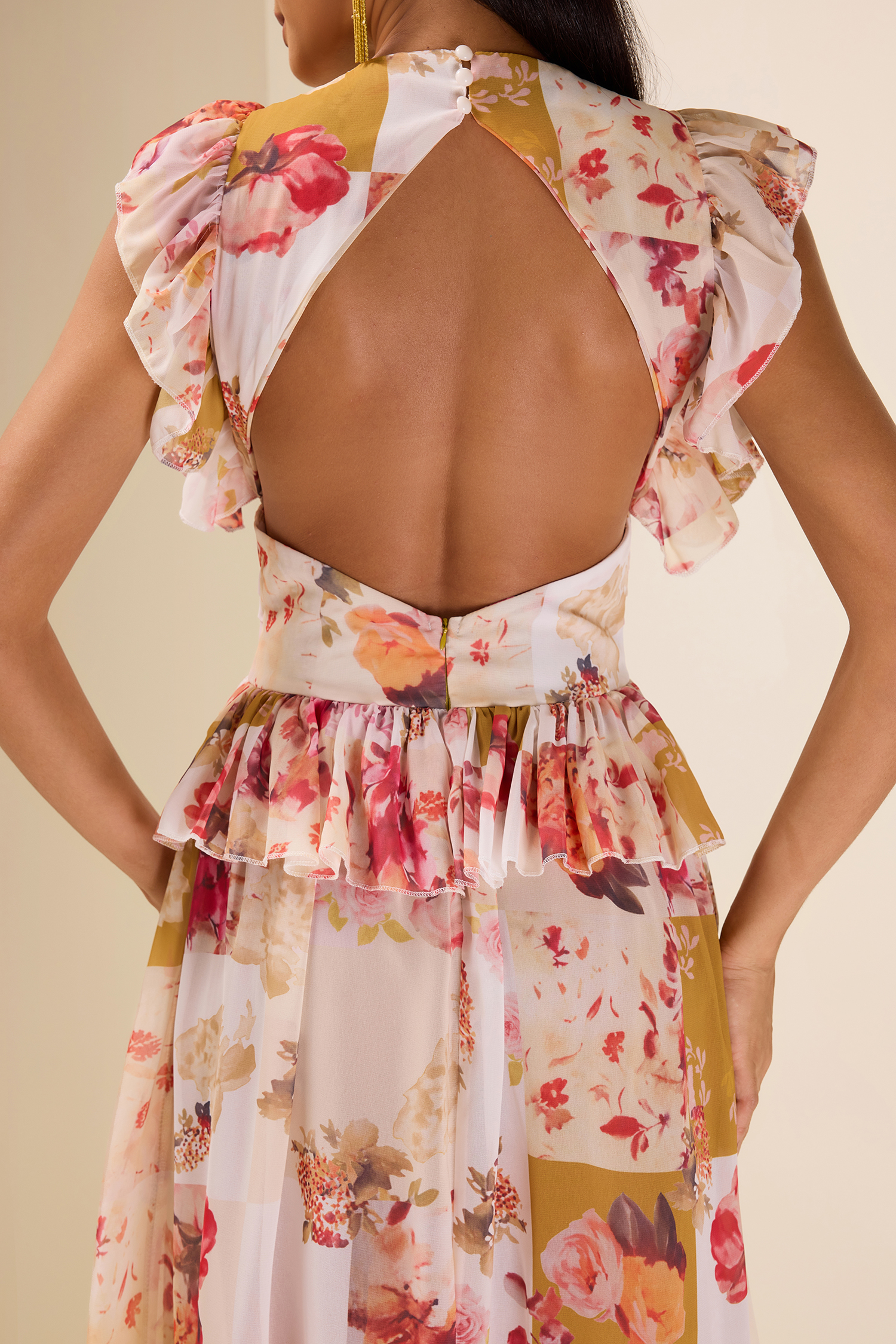 Ruffle V-Neck Split Maxi Dress