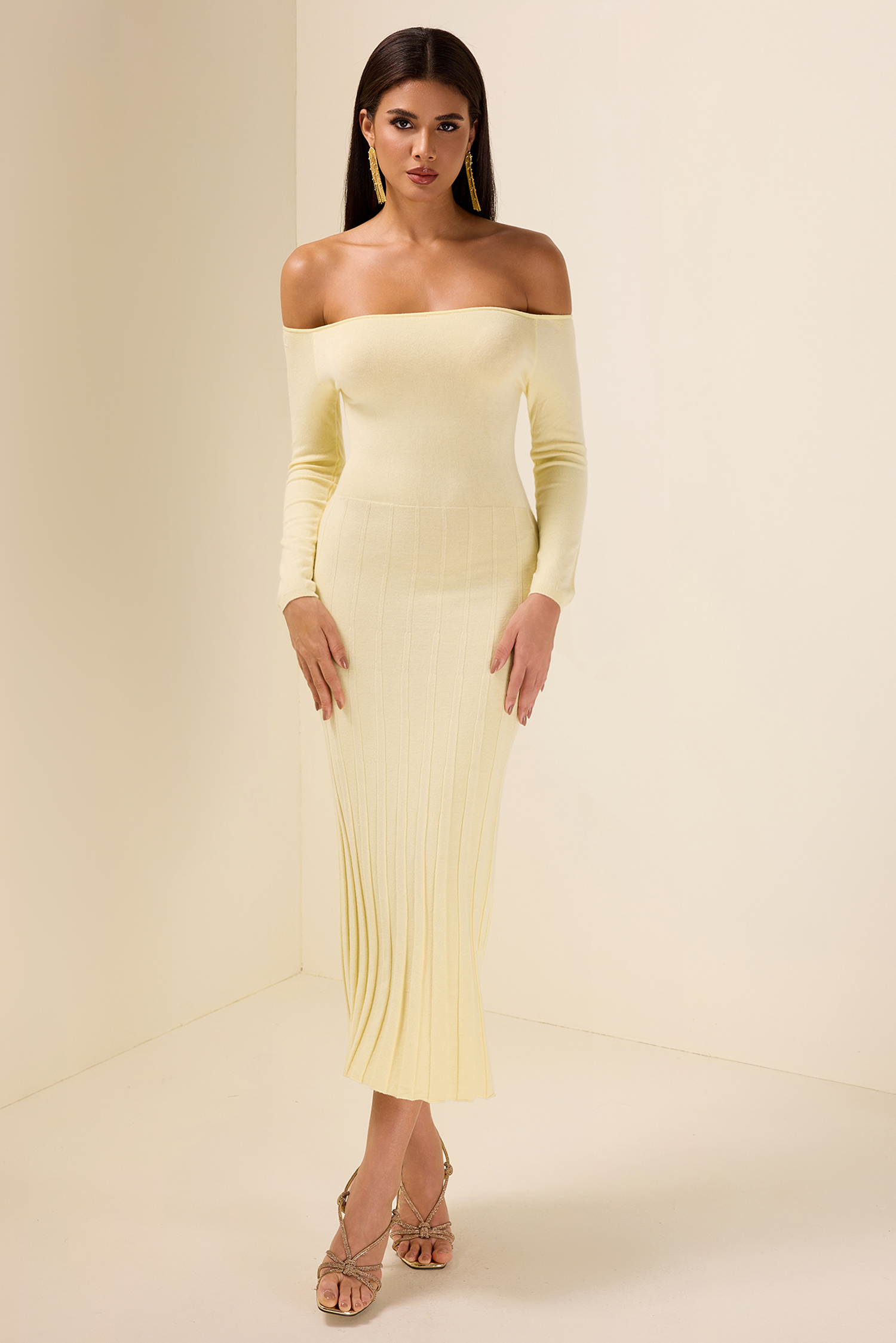 Solid Jersey Off-Shoulder Midi Dress