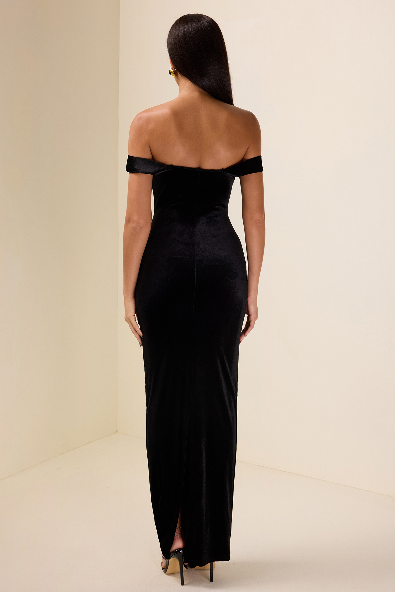 Solid Velvet 3D Floral Midi Dress