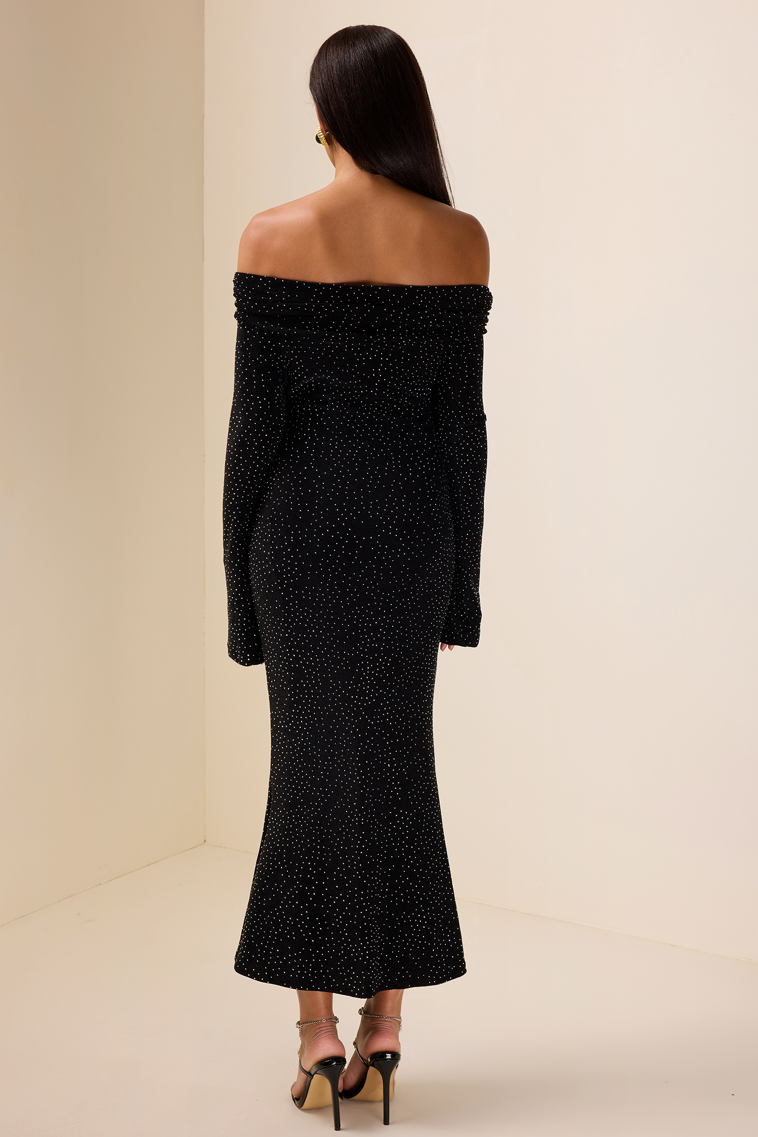 Rhinestone Off-Shoulder Midi Dress