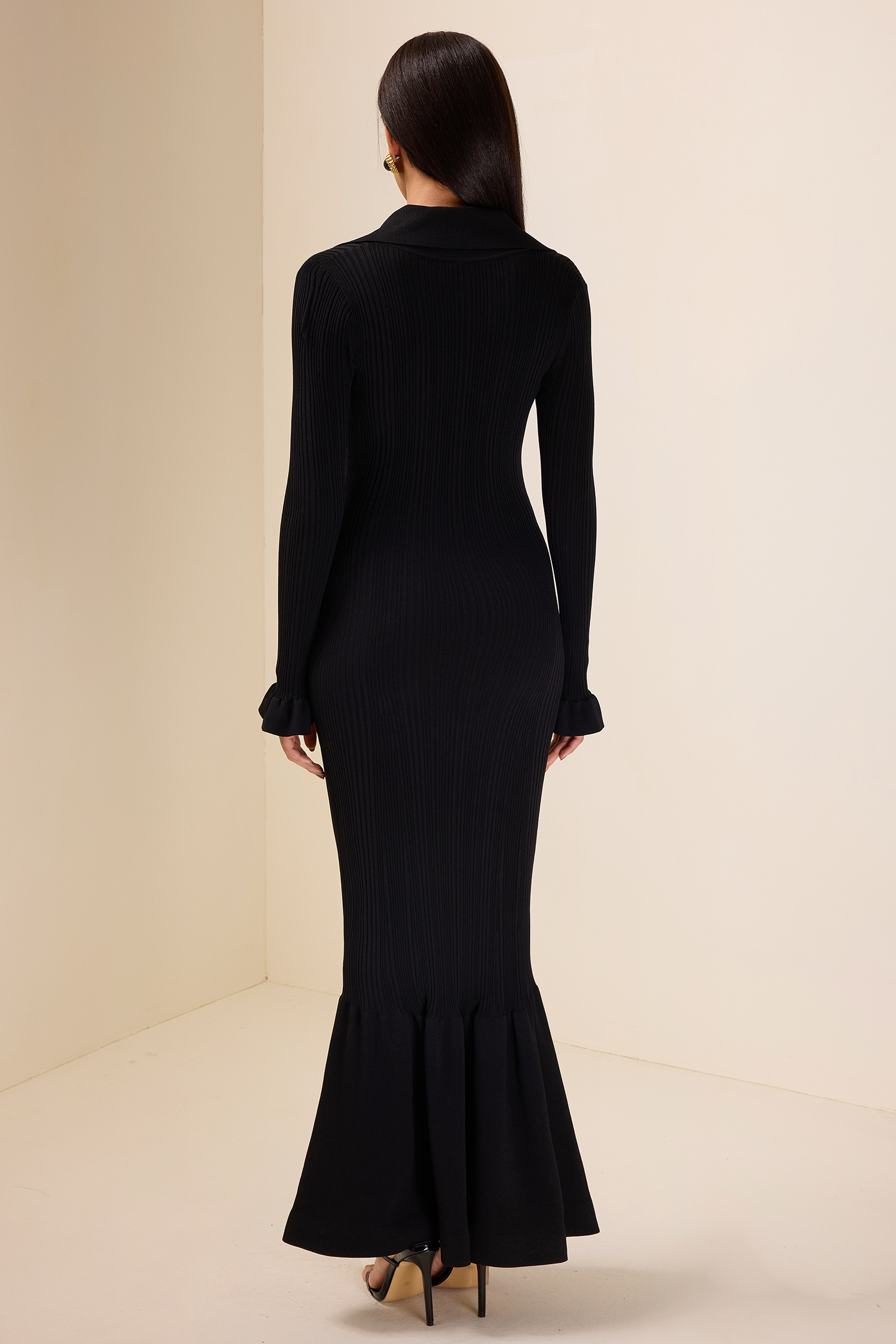 Jersey Solid Button Mermaid Midi Dress