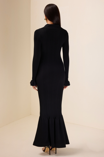 Jersey Solid Button Mermaid Midi Dress