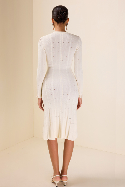 Solid Knit Bottom Long Sleeve Midi Dress