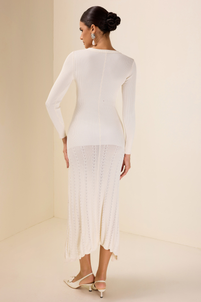 Knit Solid Bottom Round Neck Midi Dress