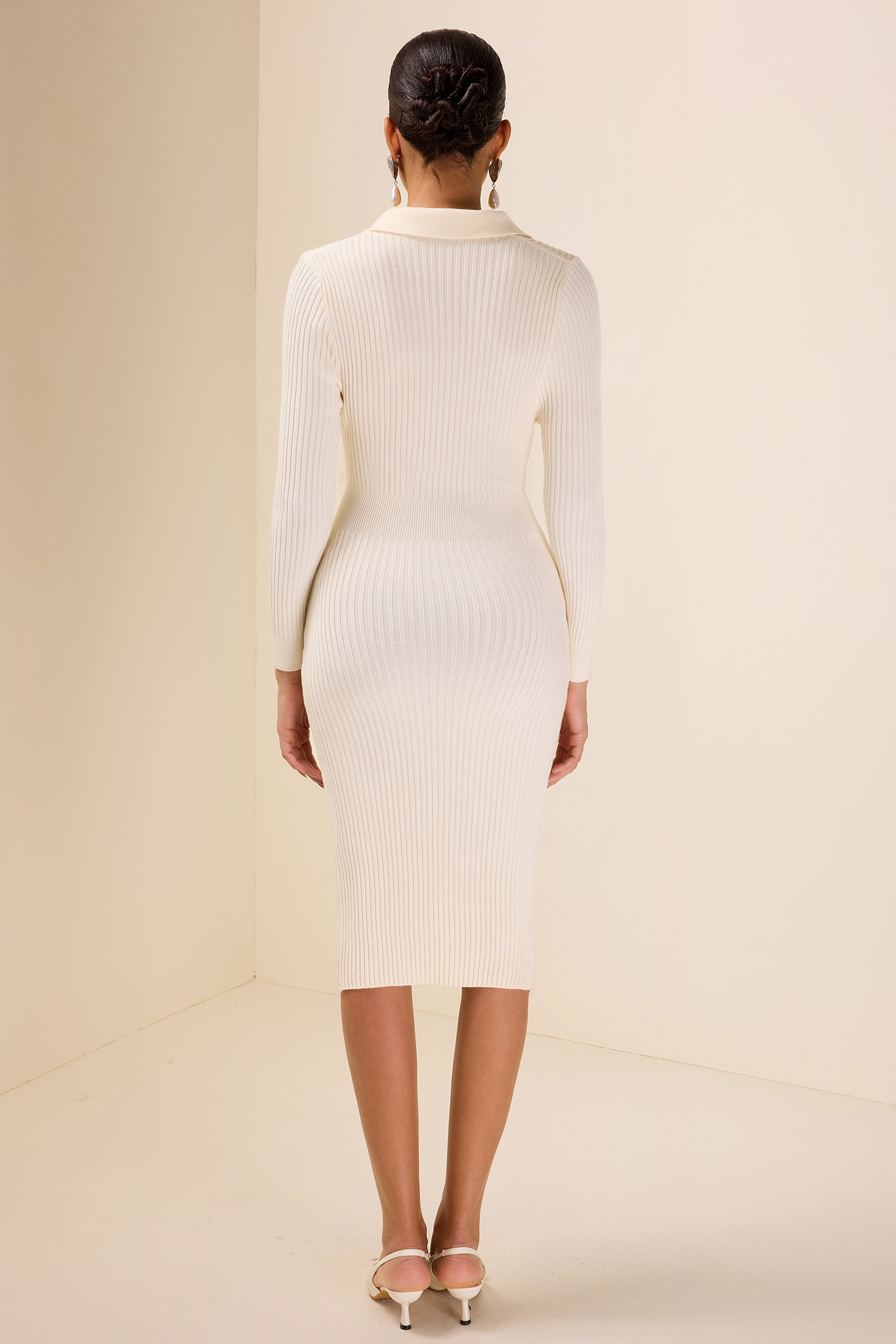 Jersey Creamy Metal Button Midi Dress