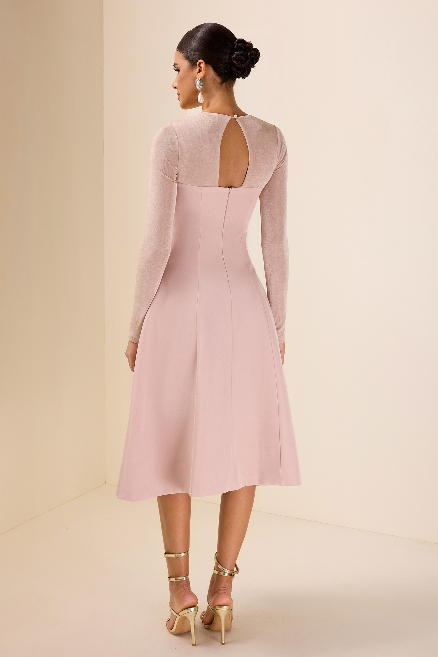 Rhinestone Knotted Long Sleeve Midi Dress