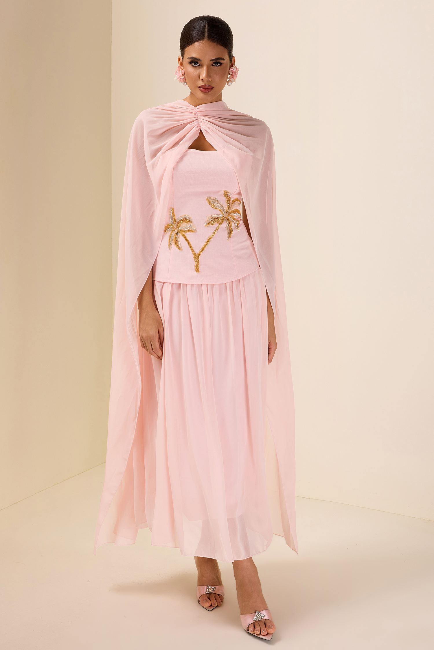 Sequin Embroidered Chiffon Midi Dress