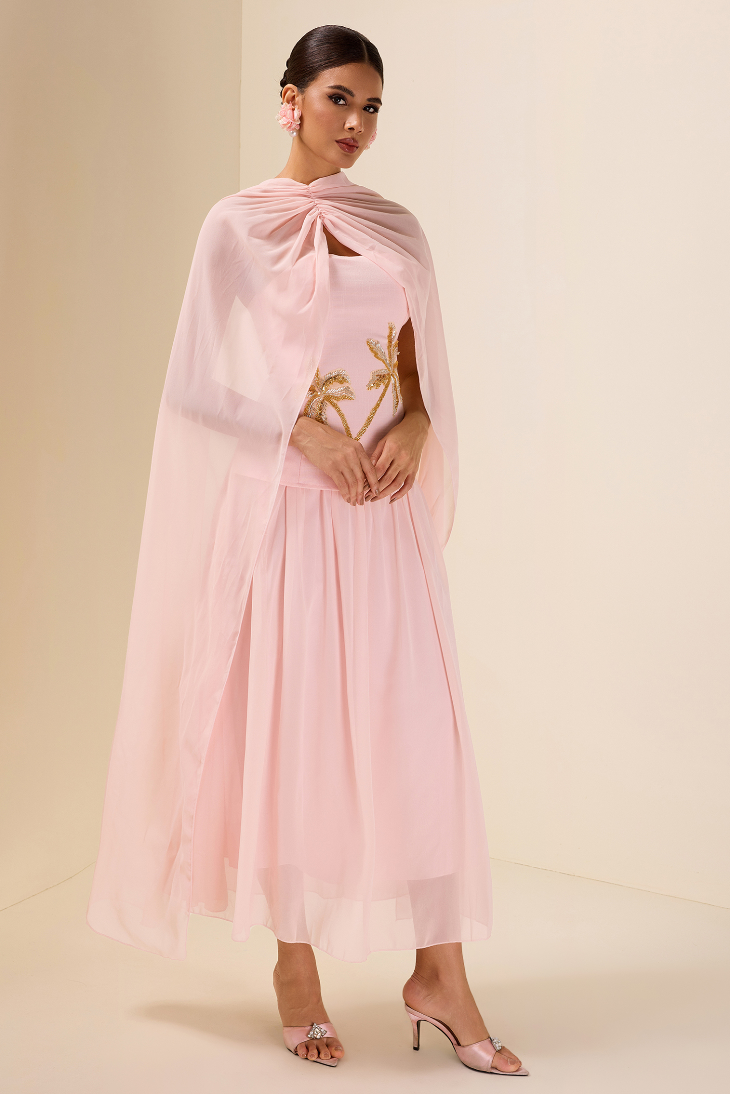 Sequin Embroidered Chiffon Midi Dress