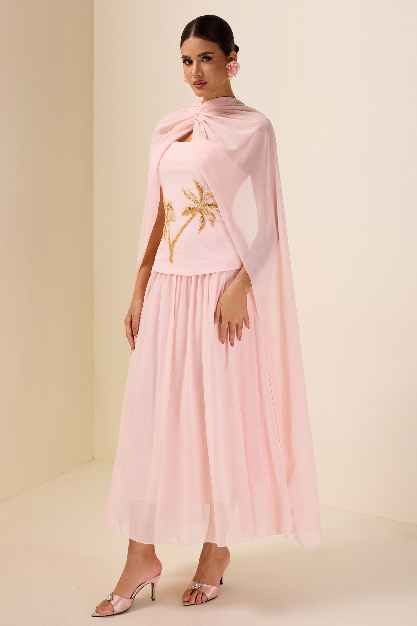 Sequin Embroidered Chiffon Midi Dress